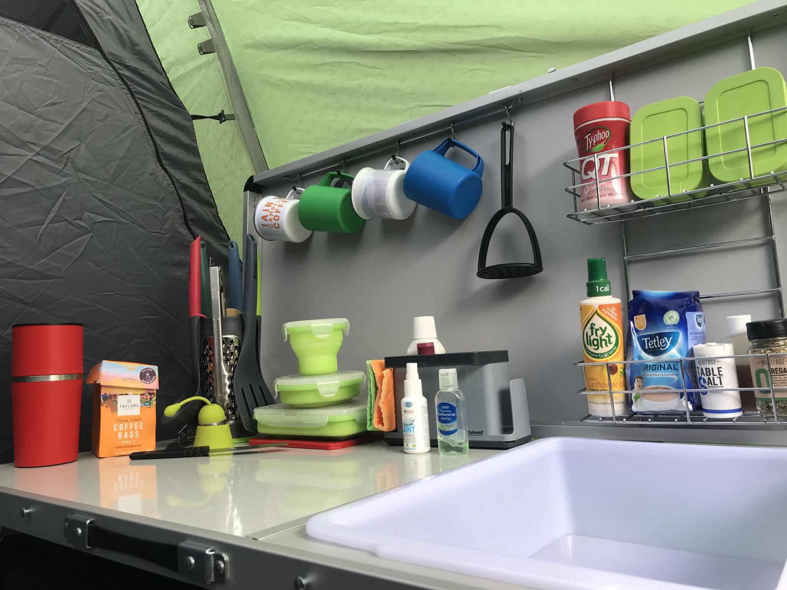 A camping kitchen worktop