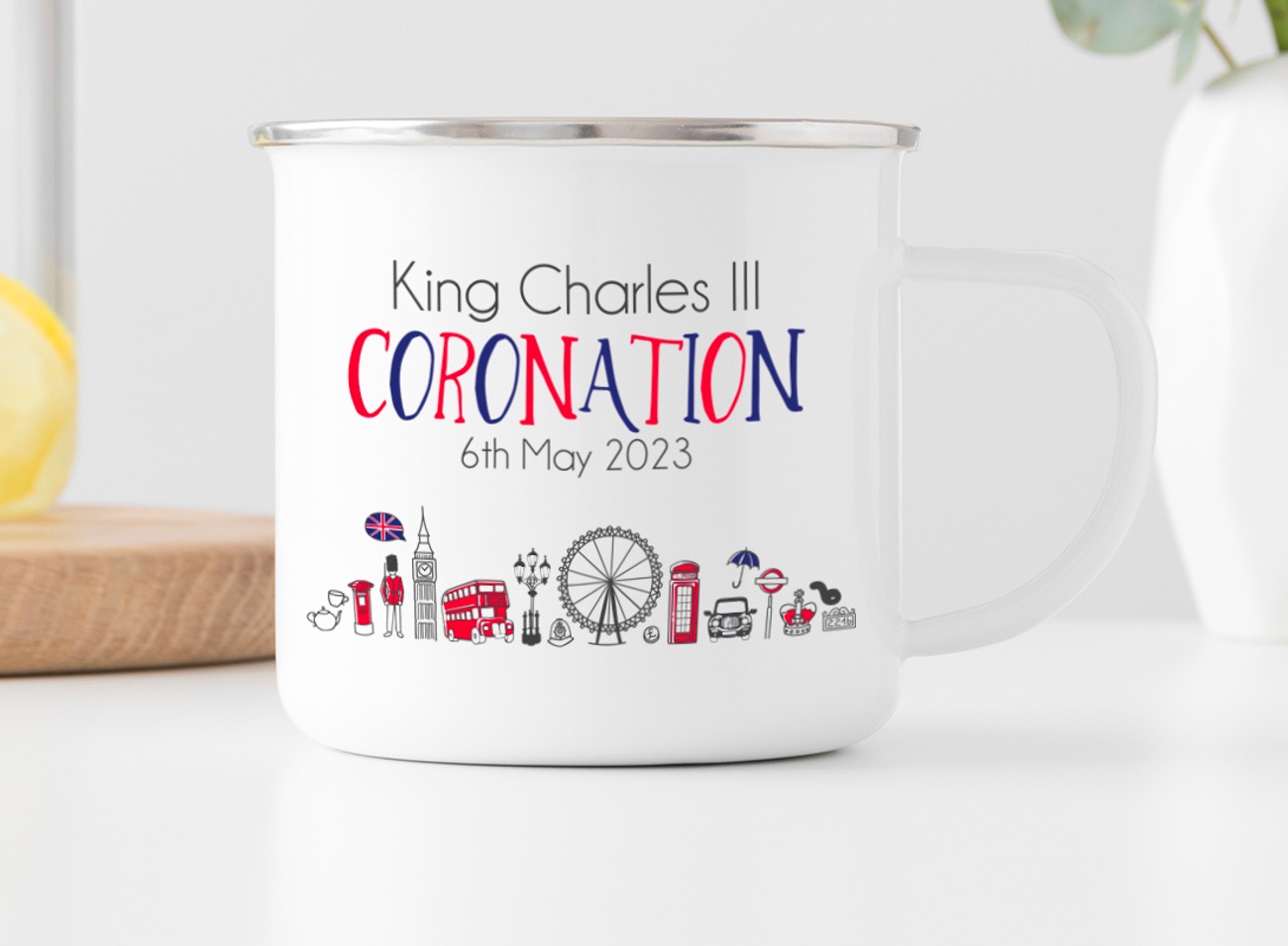 King Charles Coronation London Landmark Enamel Mug