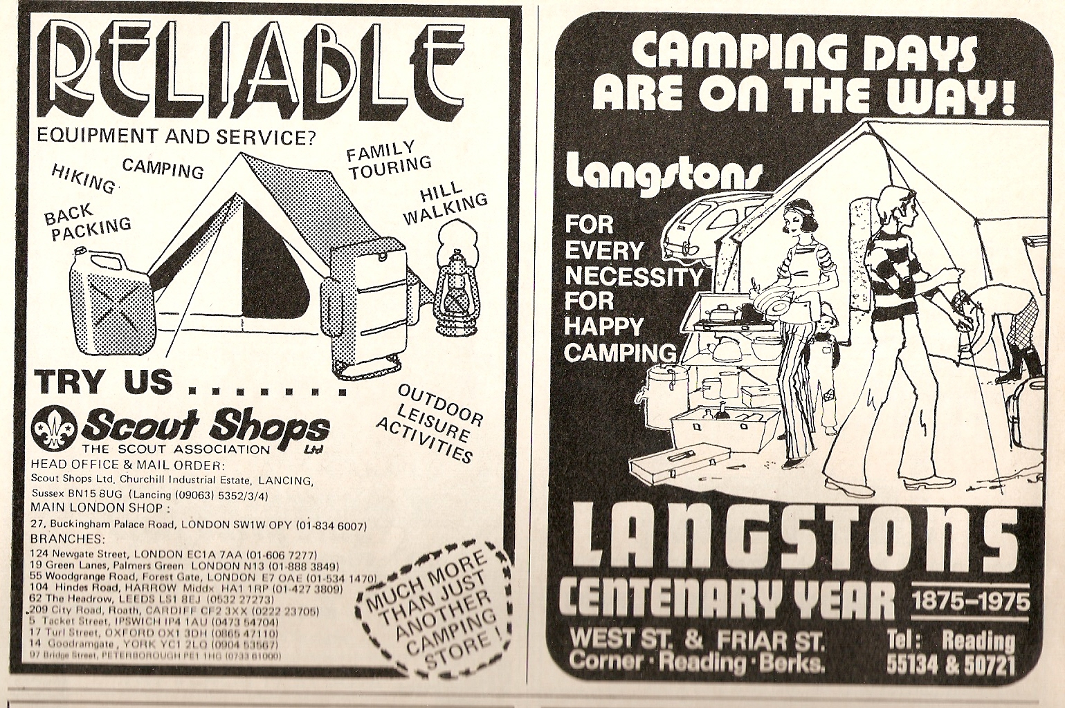 Adverts for camping equipment