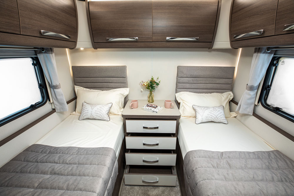 Twin beds in the Buccaneer Clipper caravan