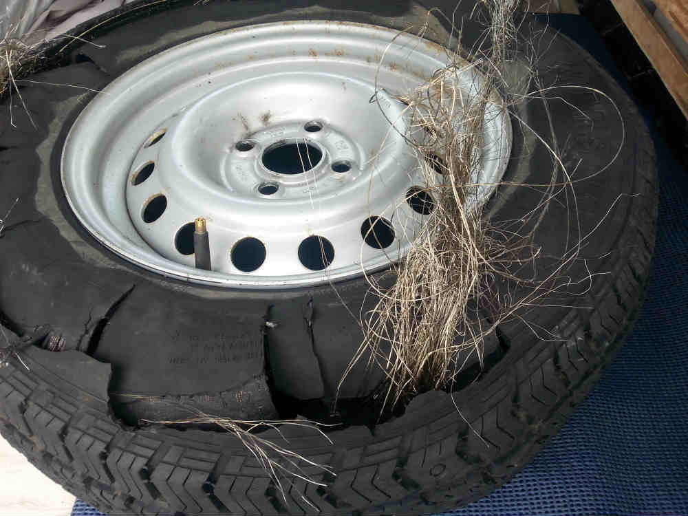 A blown out tyre