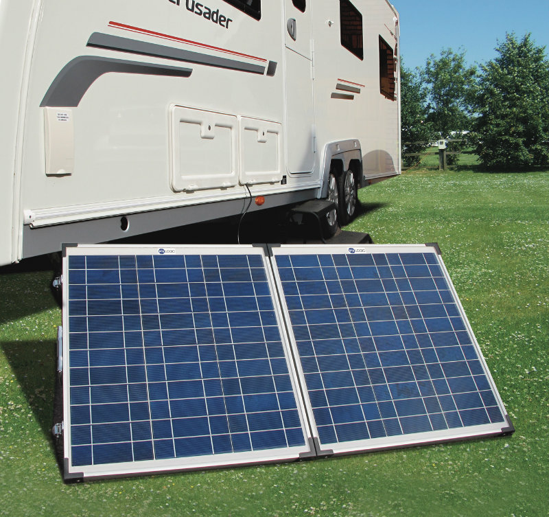 Folding solar panels in use with a caravan