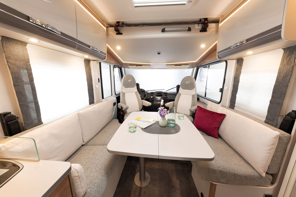 The lounge in the Dethleffs Trend T 6757 DBL motorhome