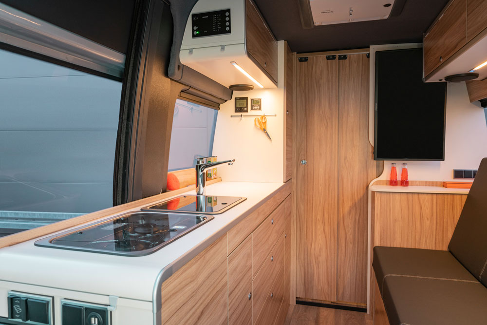 The interior of the Hymer DuoCar campervan