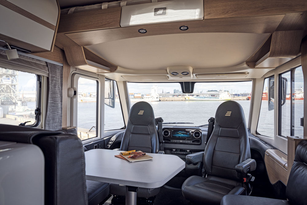 An A-class motorhome - view from the cab