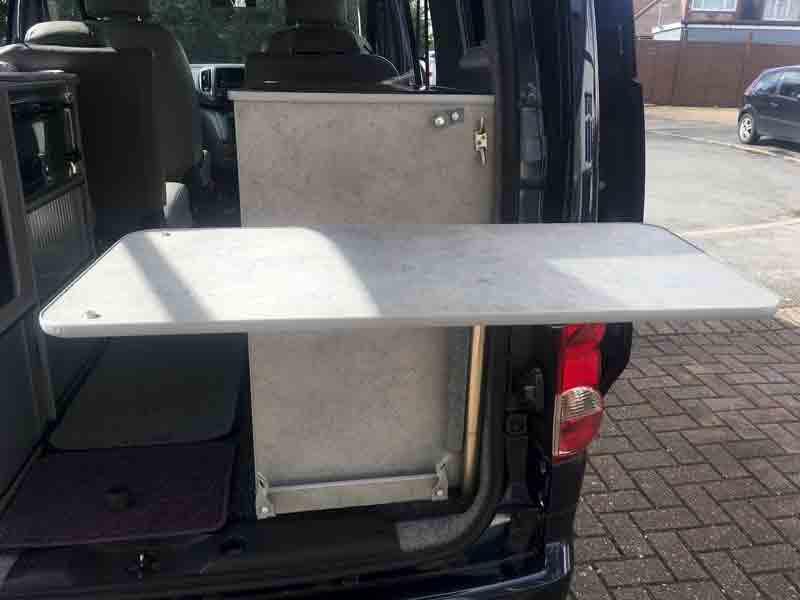 Table on the rear of the campervan