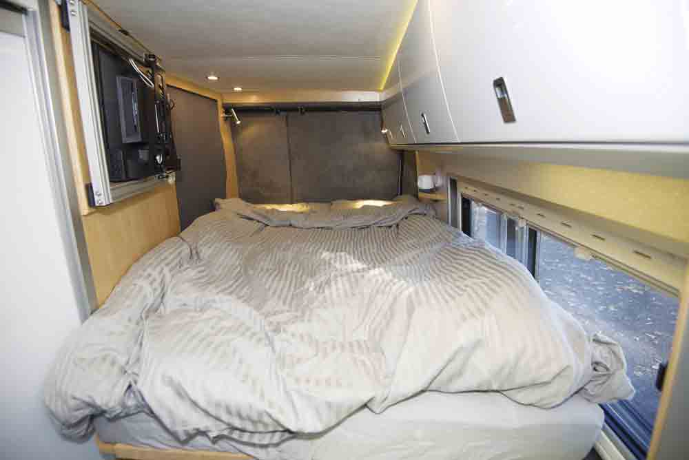 The bed in Martin's self-built campervan