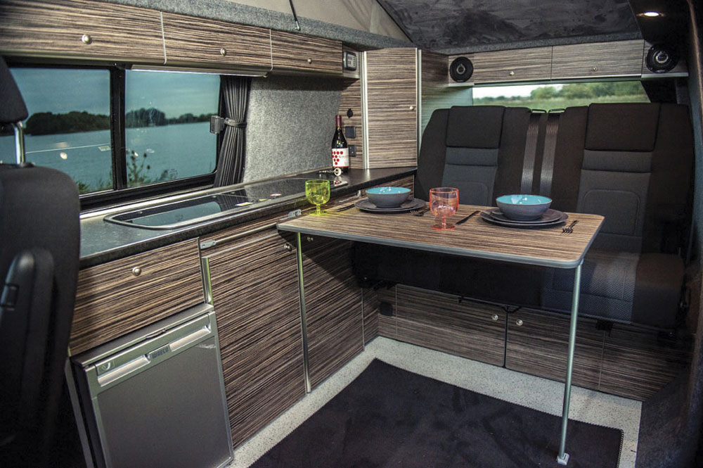 The interior of the 8 Ball² LWB campervan