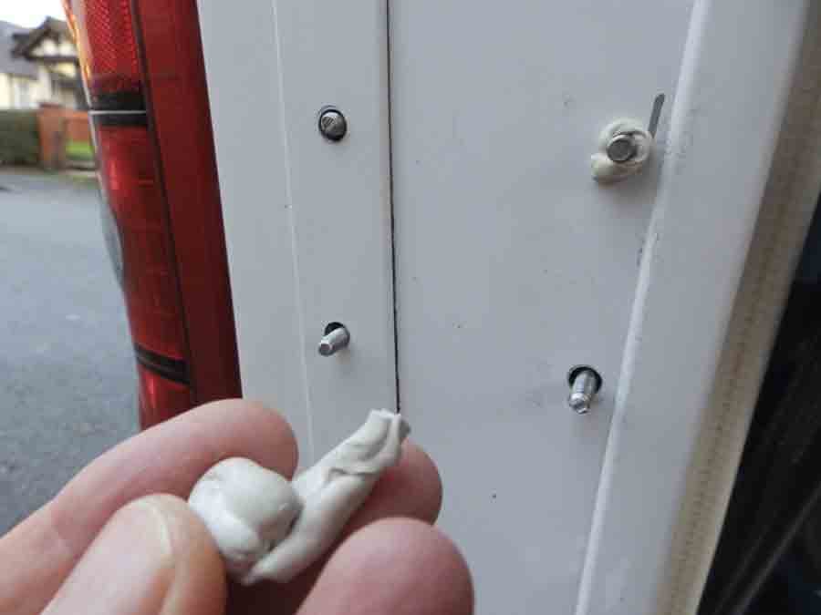 Seam sealer applied around screw holes