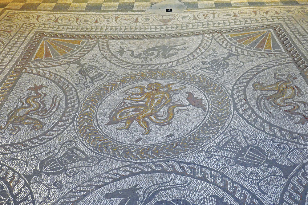 A floor mosaic at Fishbourne Roman Palace