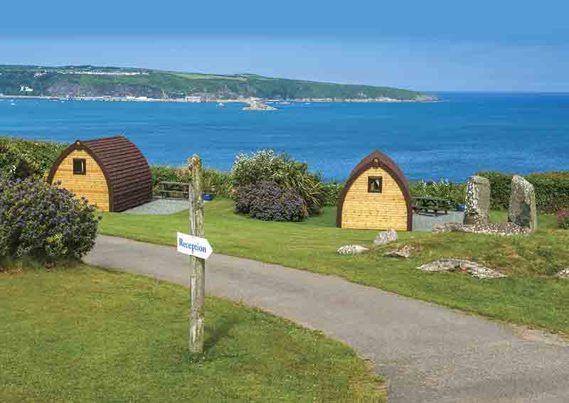 Image of glamping pods at Fishguard Bay Resort in Pembrokeshire
