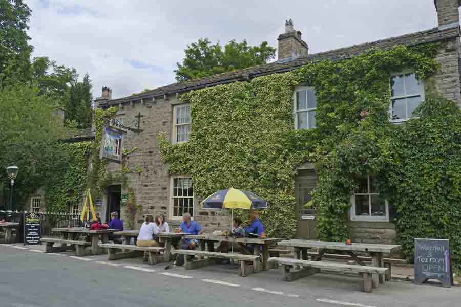 Image of the Green Dragon pub, with people outside