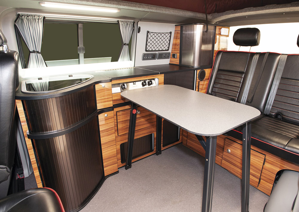 The interior of the Danbury Surf Choice campervan