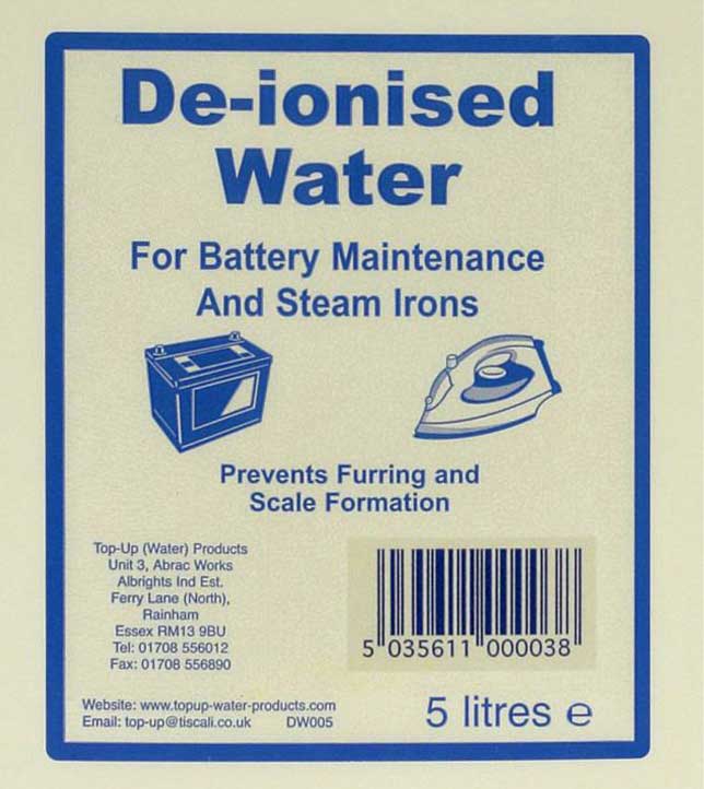 Only de-ionise or distilled water should be used for topping up