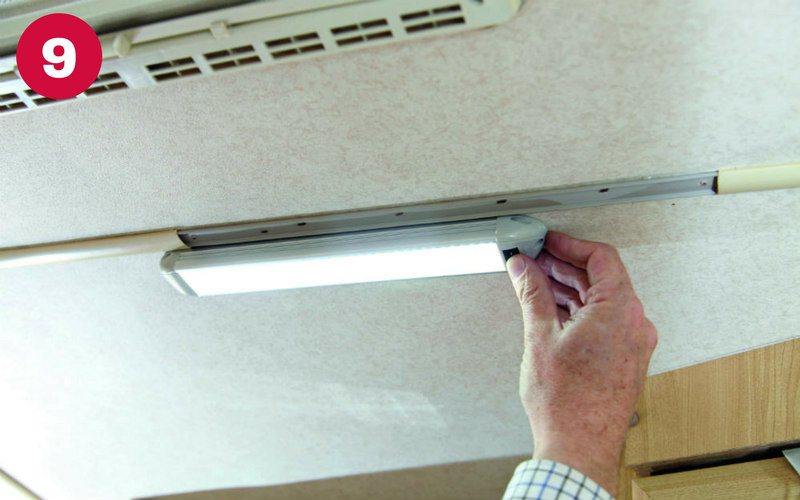 The LED lighting unit working in the caravan