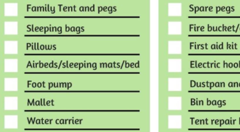 Packing checklist for camping