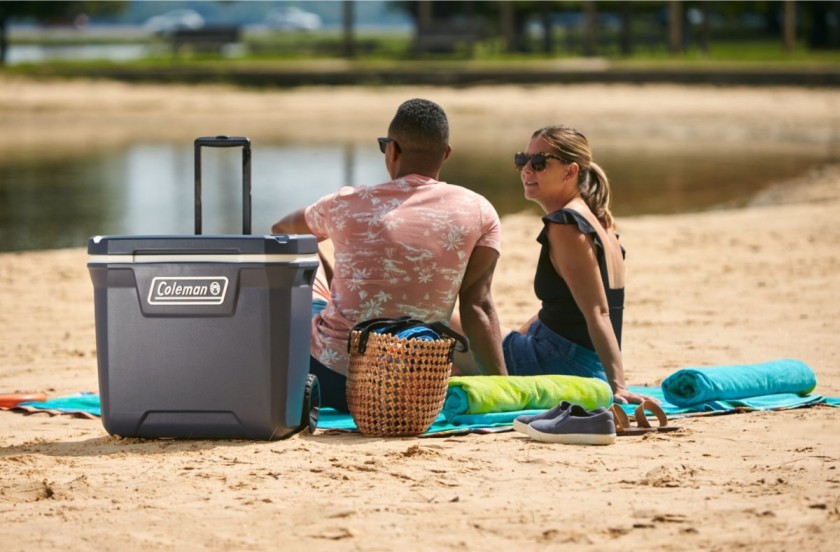 Coleman 50QT Xtreme Wheeled Cooler at the beach