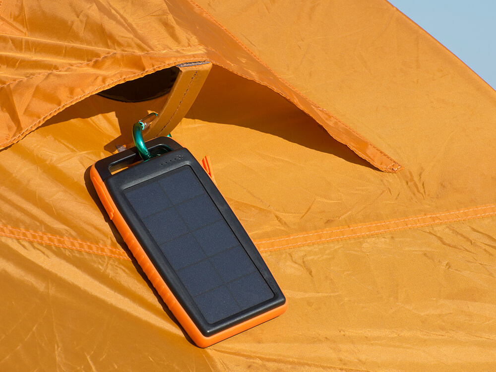 A camping solar charger in use