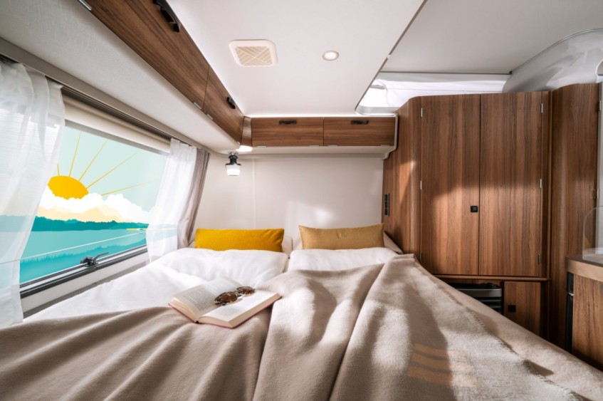 The bedroom inside the Eriba Touring 530