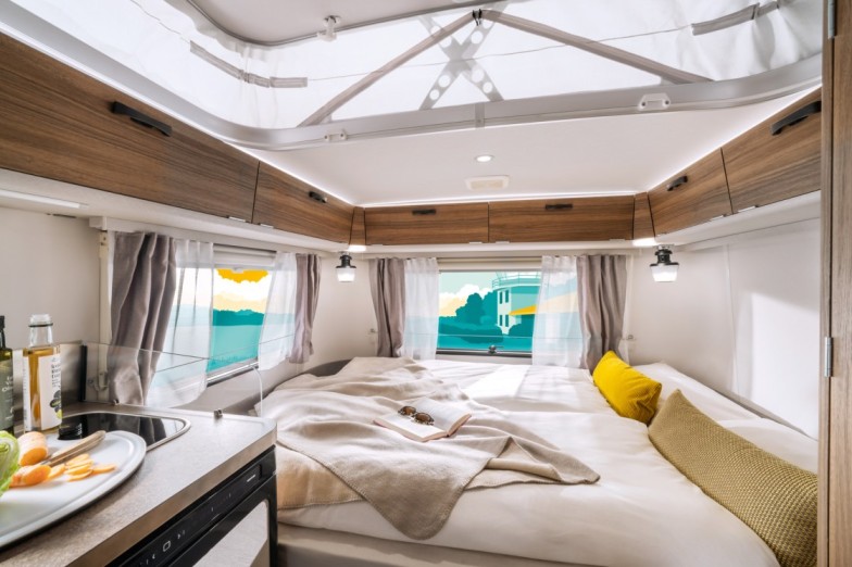 The bedroom on the Eriba Touring 530