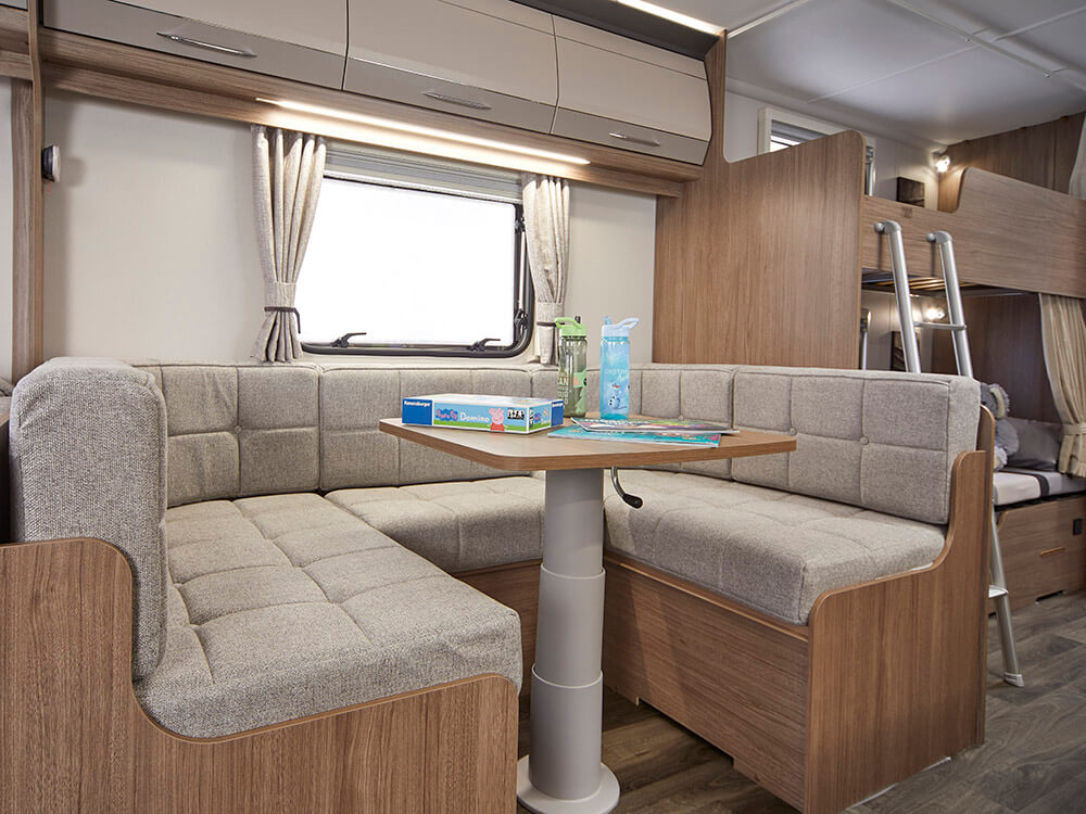 The lounge and bunkbeds in the Acadia 630