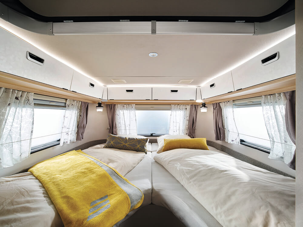The bedroom inside the Touring 642