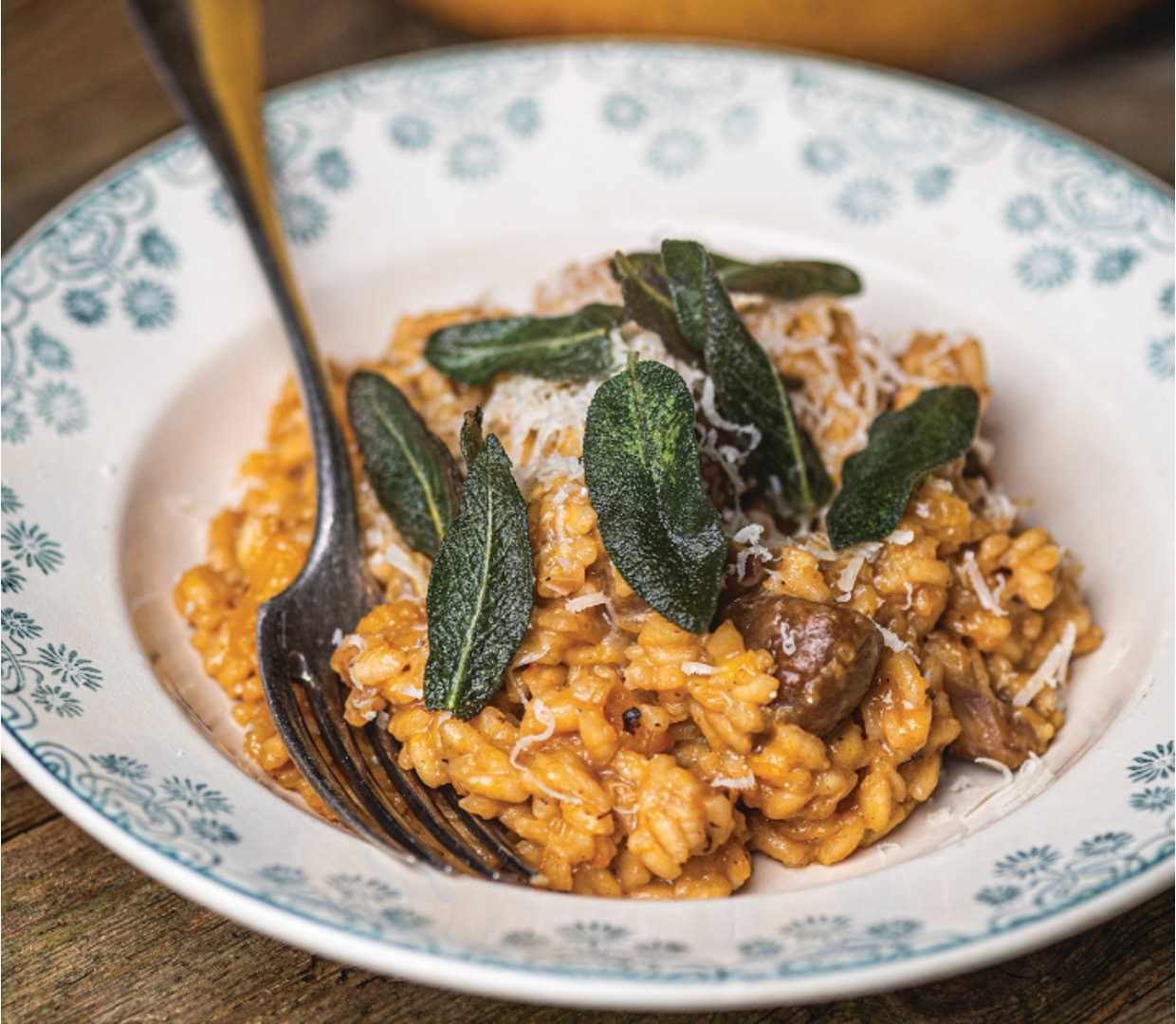 Pumpkin risotto with chestnuts and crispy fried sage