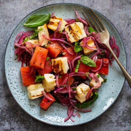 Grilled halloumi and watermelon salad