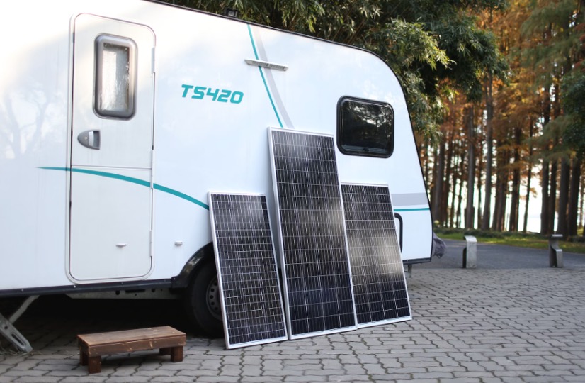 Solar panels beside a T5420 caravan