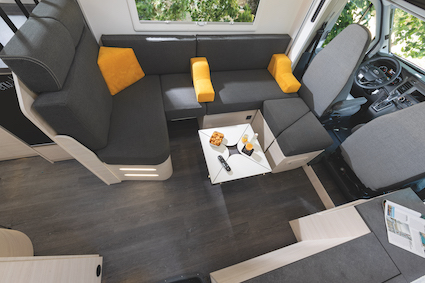 Chausson's new 600 motorhome has unusual front U-shaped lounge