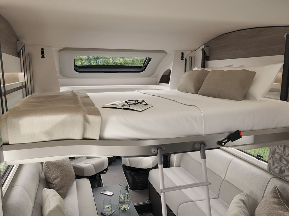 The drop-down bed in the Escape 674
