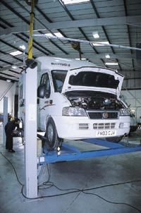 Lifts make checking things like the chassis, water tanks and piping easier