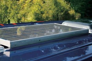 Solar panel installed on motorhome roof Solar panel installed on motorhome roof