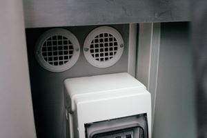 Extra ventilation improves airflow around the motorhome compressor fridge Extra ventilation improves airflow around the motorhome compressor fridge