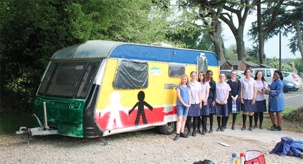 Students of Chelmsford County High School for Girls working hard on the Calais refugee caravan