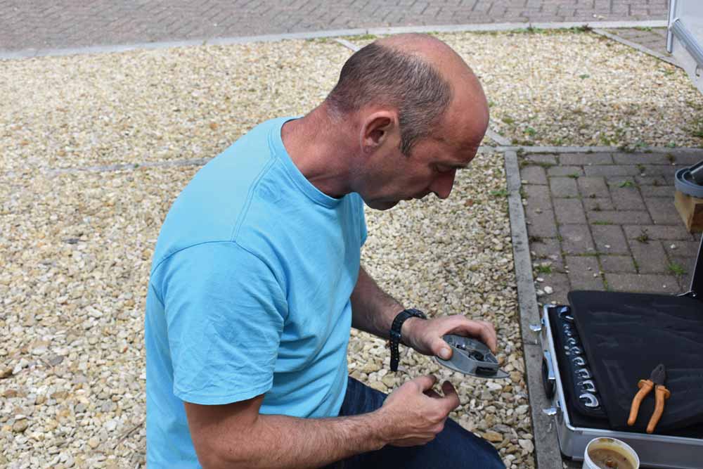 sandpaper the spindle on the caravan lock