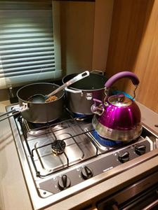 MSR Flex 4 pans on the stove MSR Flex 4 pans on the stove