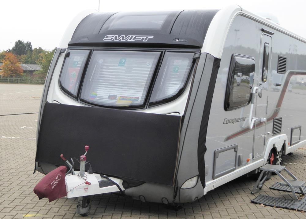 Caravan cover in place on site