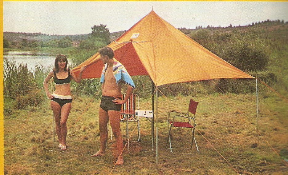 A couple camping together Woman leaving a tent