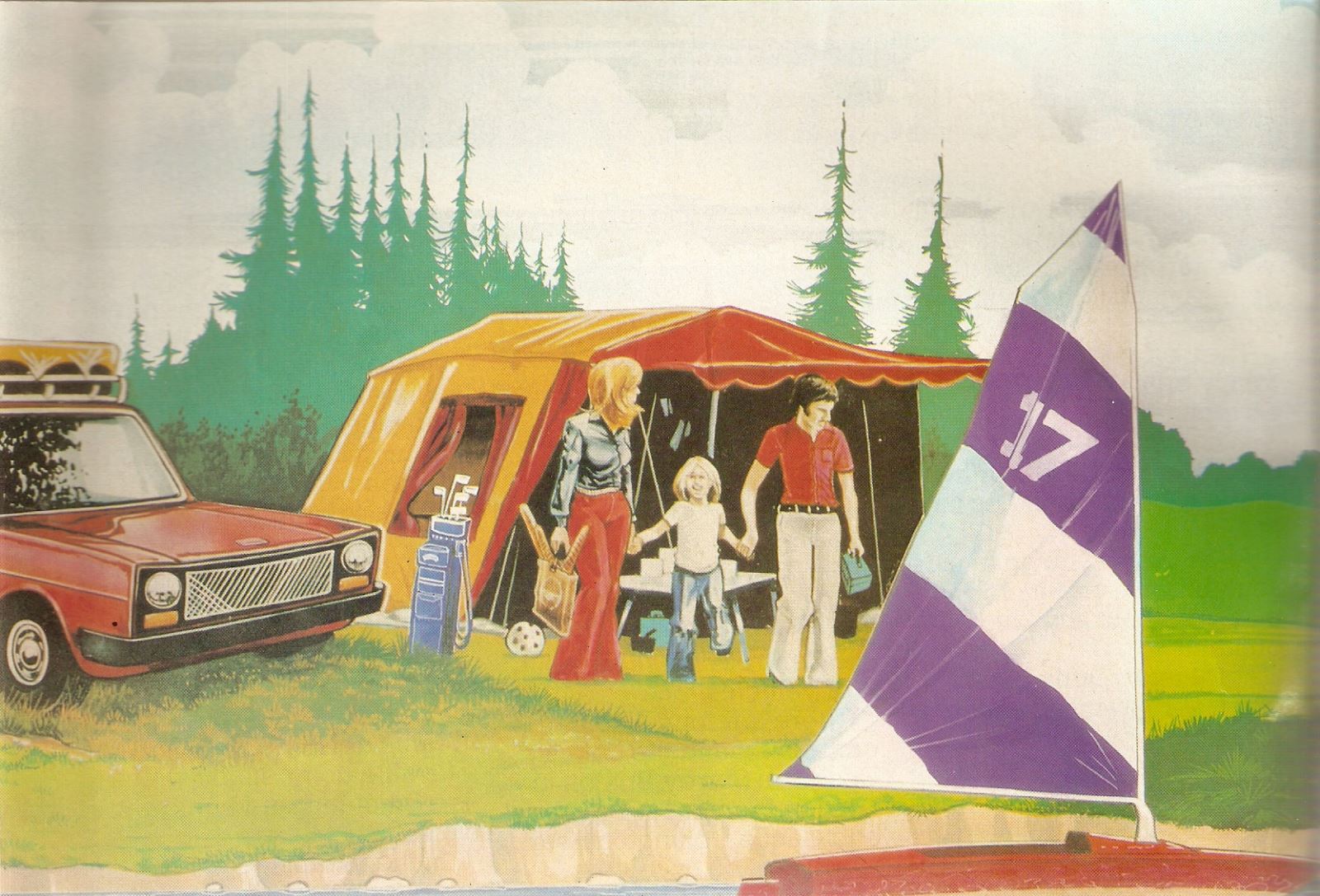 A drawing of a family camping trip A drawing showing a family on a camping trip