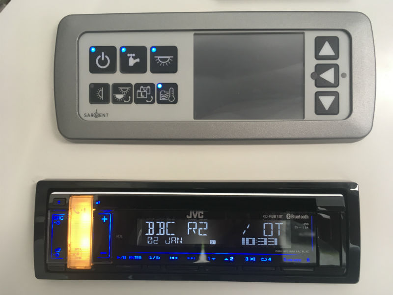 The Airstream offers controls for LED lighting, bluetooth sound system and central heating Some of the gadgets on the Airstream