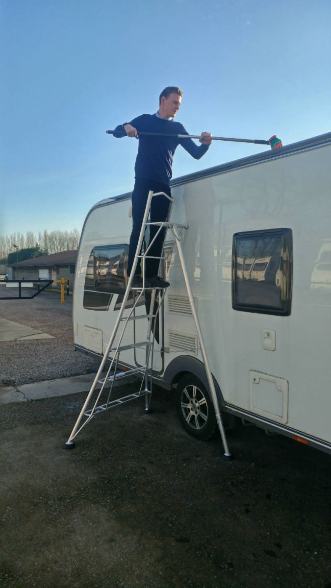 Henchman 8ft ladder for cleaning a caravan