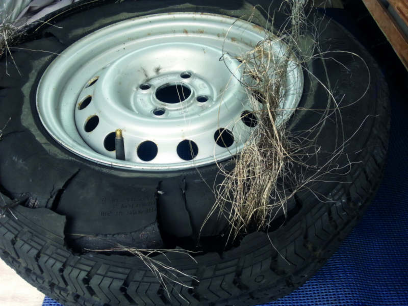 shredded caravan tyre
