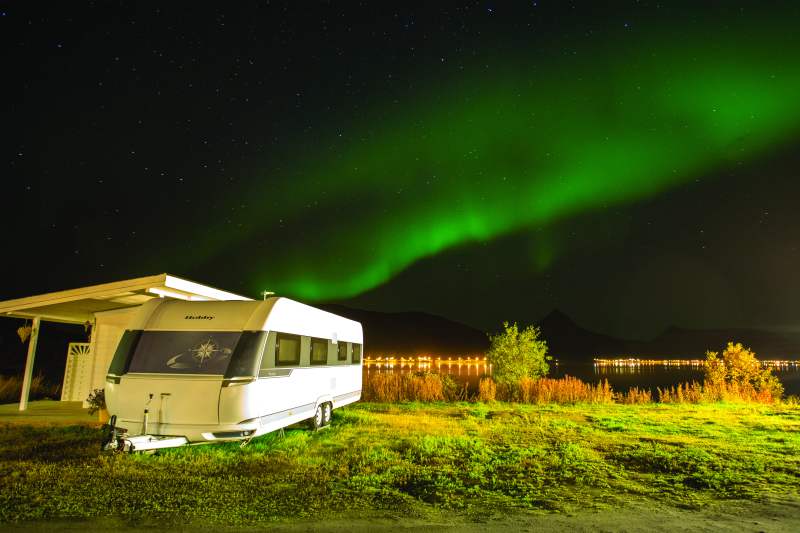 Northern Lights and caravan