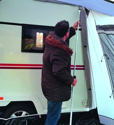Inserting the tension poles