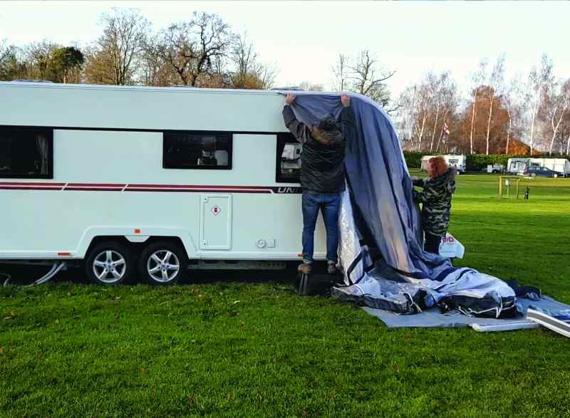 Putting the Vango Rapide II 350 onto the awning rail Putting the Vango Rapide II 350 onto the awning rail