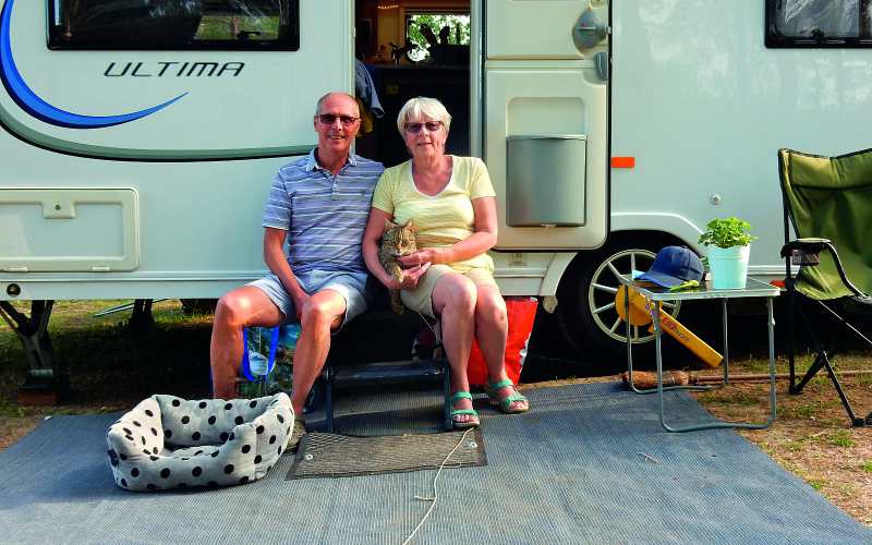 The Kneeshaws outside their Lunar caravan