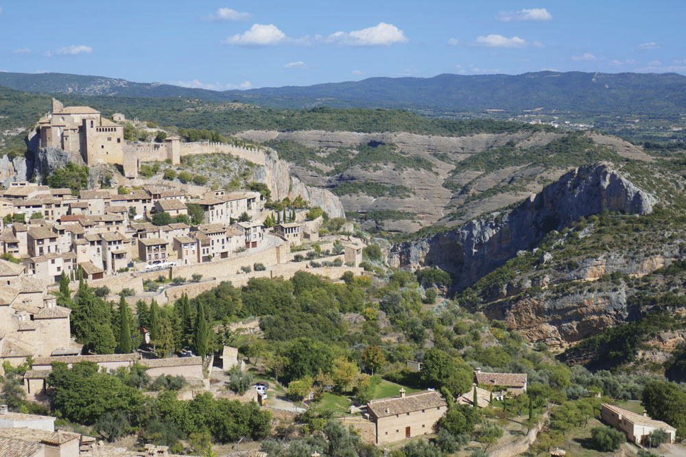 The castle at Alquezar in Spain, positioned above narrow streets