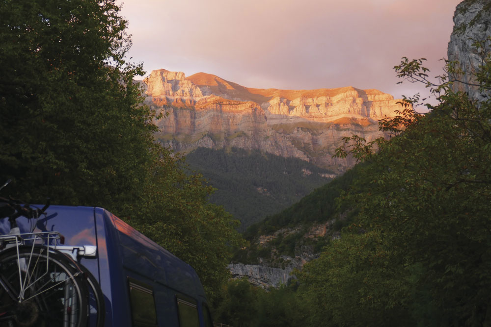 The sun setting in Torla, over Ordesa, in Spain