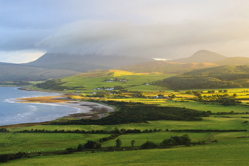 Image of dawn light over Machrie, Arran, Scotland